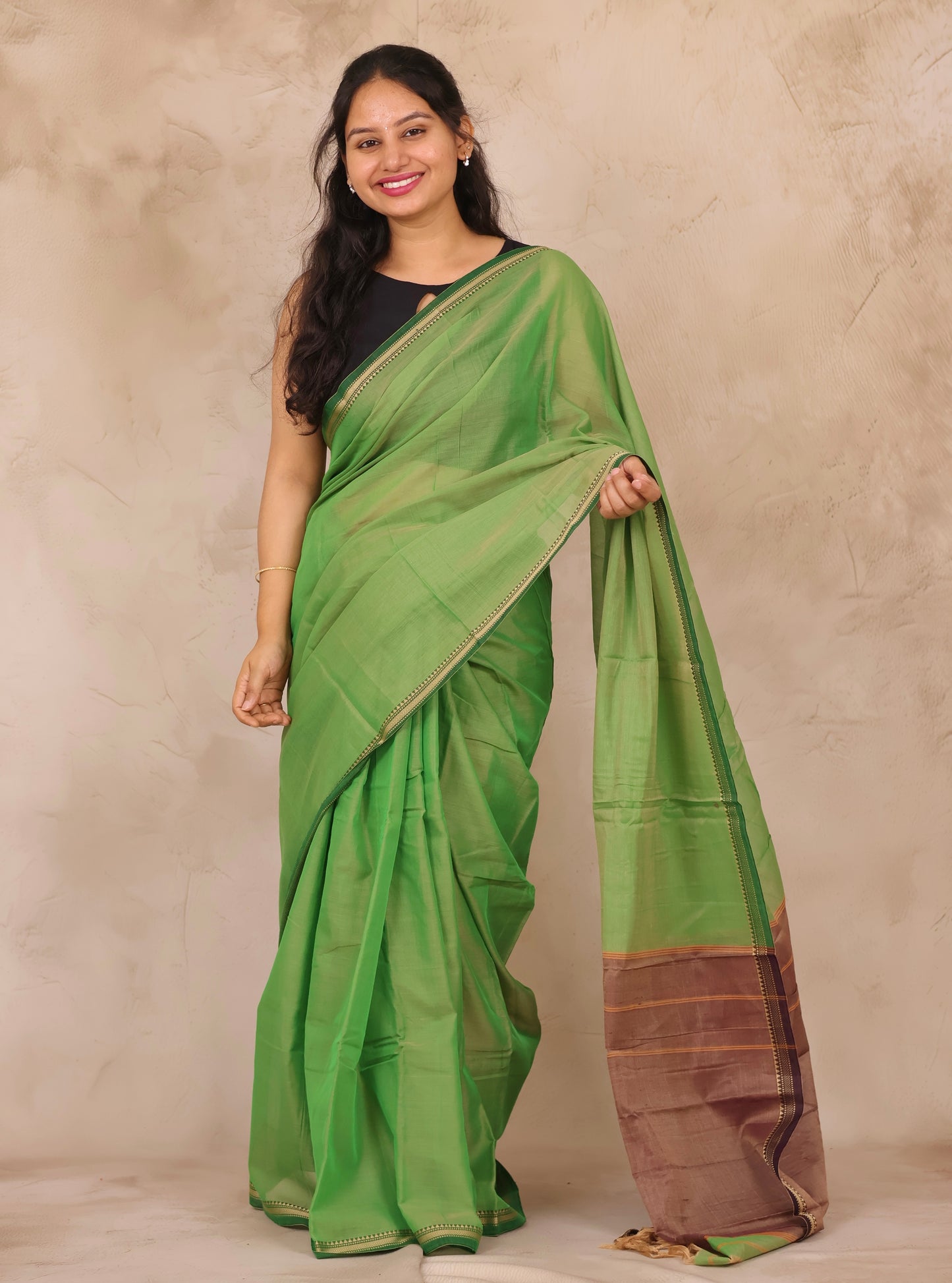 Green Narayanpet Cotton Saree | Looms & Tassels