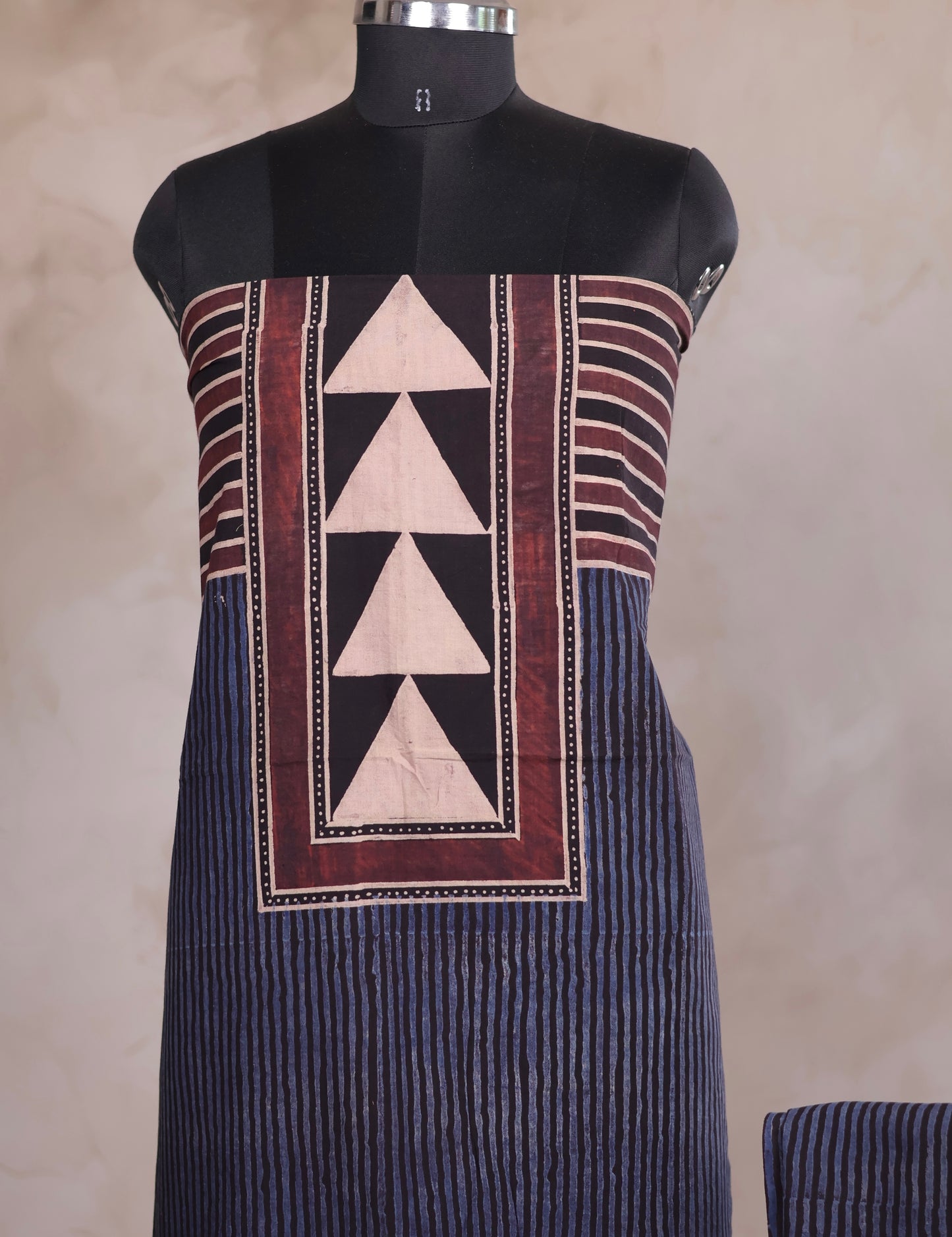 Indigo Ajrakh Handblock Printed Pure Cotton 2 Piece Suit Set | Looms & Tassels