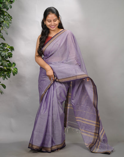 Lavender Narayanpet Cotton Saree | Looms & Tassels