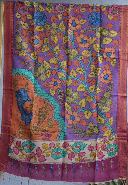 Pen Kalamkari chennur silk duppata