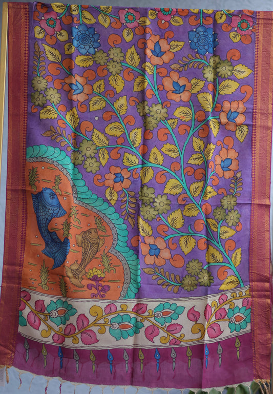 Pen Kalamkari chennur silk duppata