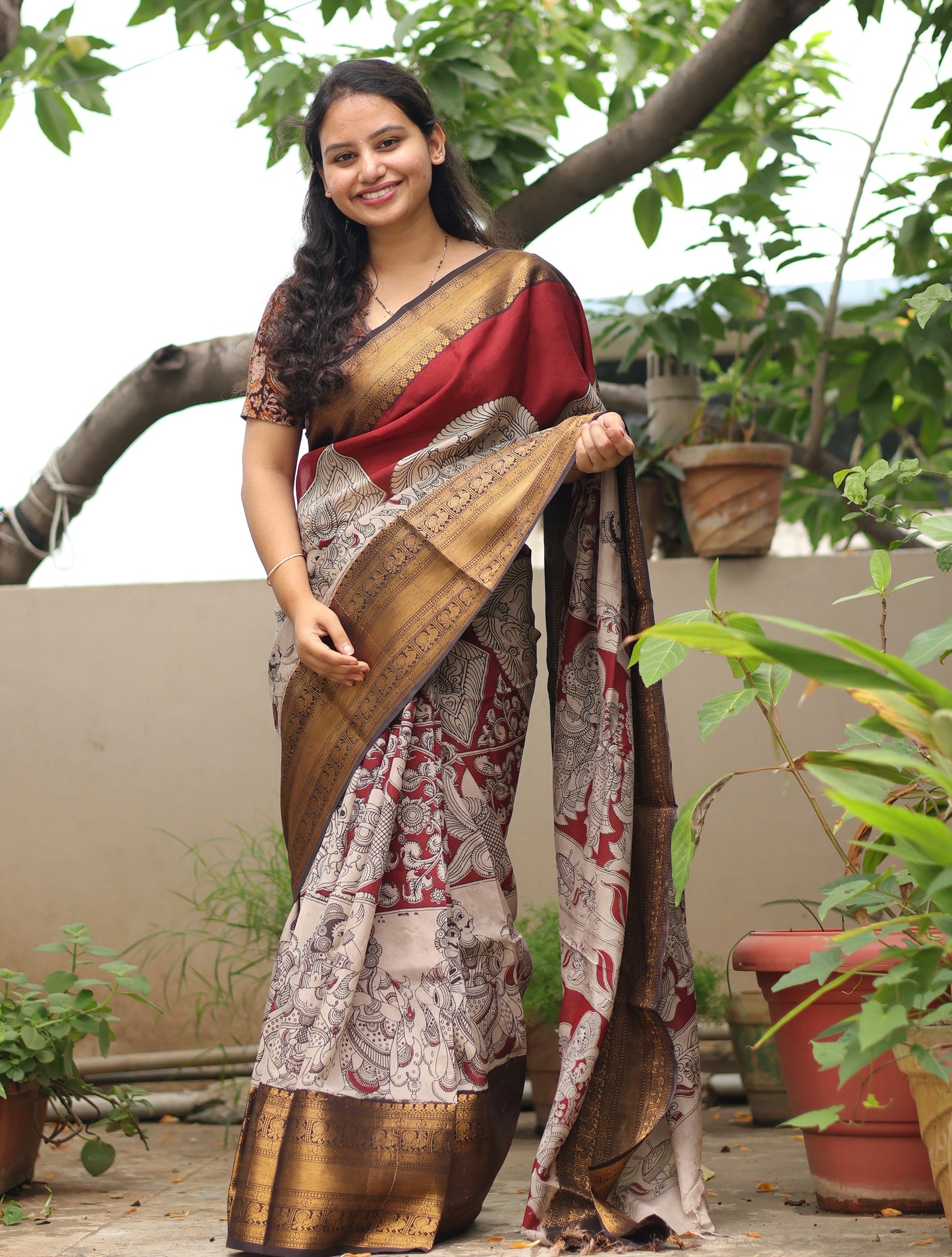 Kanchi border Kalamkari chennur silk saree