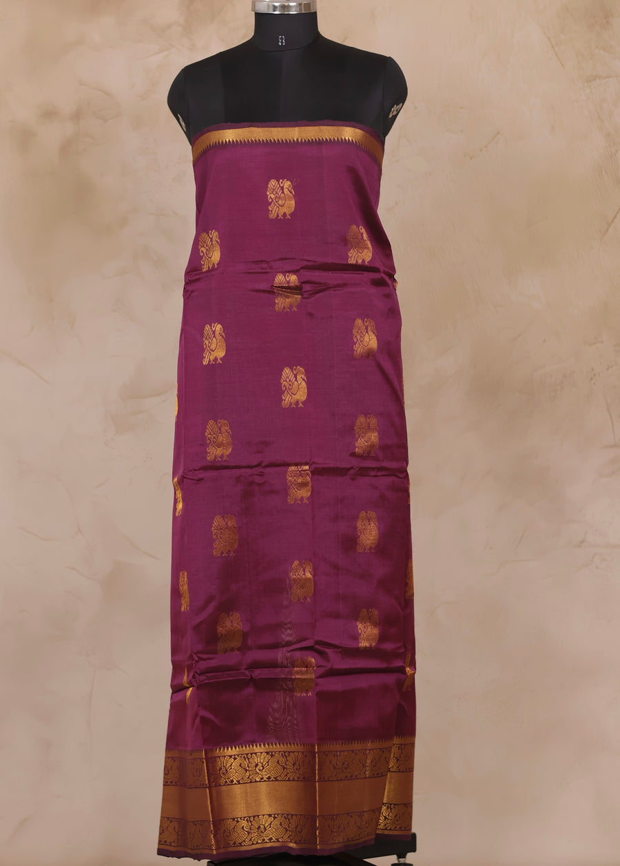Purple Mangalagiri Silk Handloom Top Material | Looms & Tassels