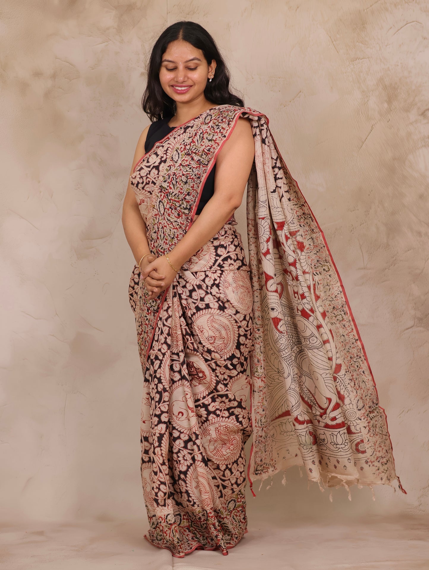 Hand Block Printed Kalamkari Chennur Silk Saree