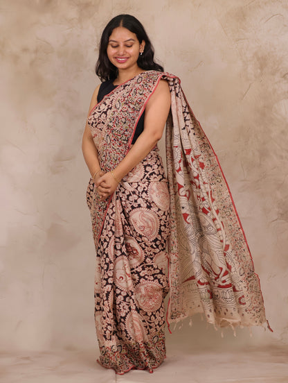 Hand Block Printed Kalamkari Chennur Silk Saree