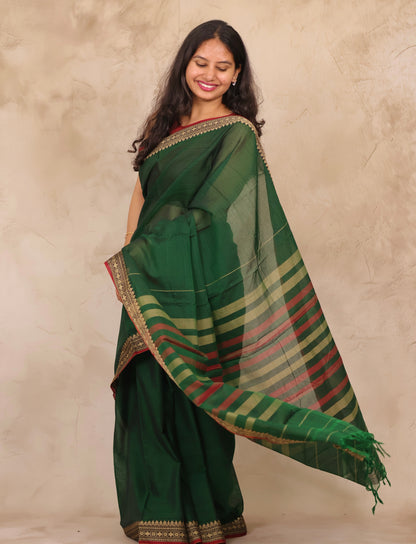 Green Narayanpet Cotton Saree | Looms & Tassels