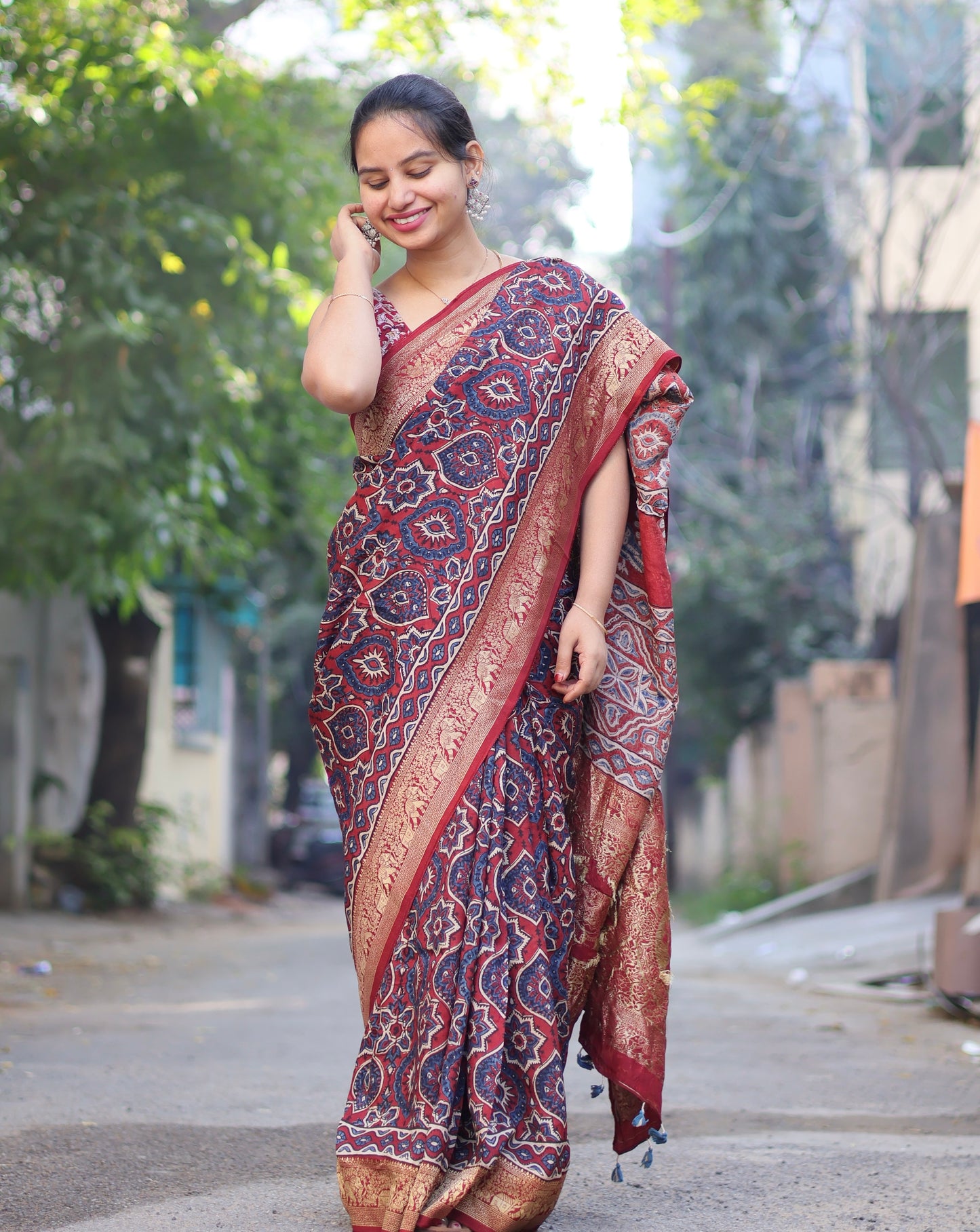 Ajrakh Dola Silk Saree