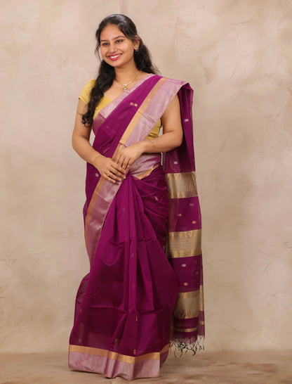 Magenta Handloom Maheswari Silk Cotton Sarees | Looms & Tassels