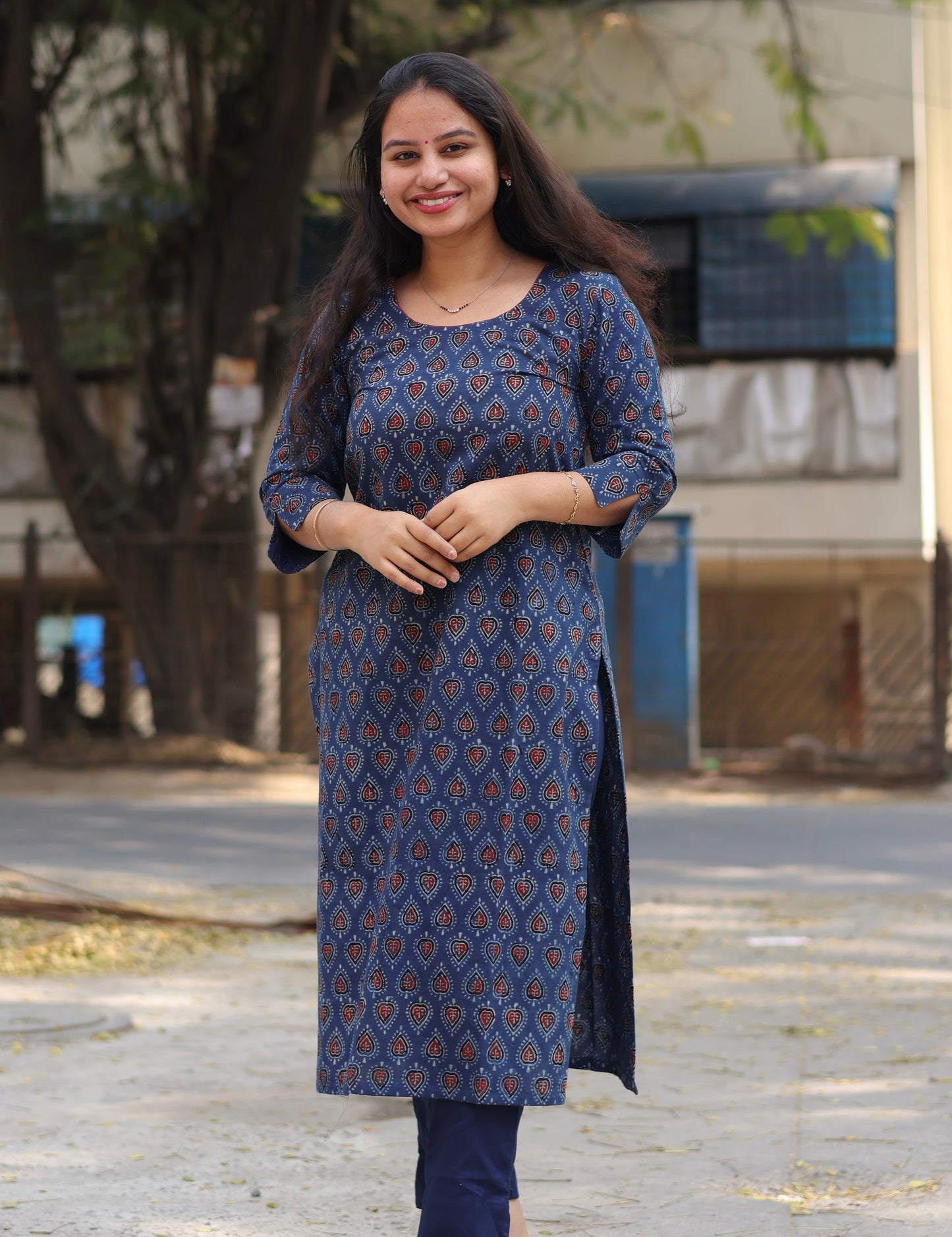 Indigo Ajrakh Hand Block printed Kurta