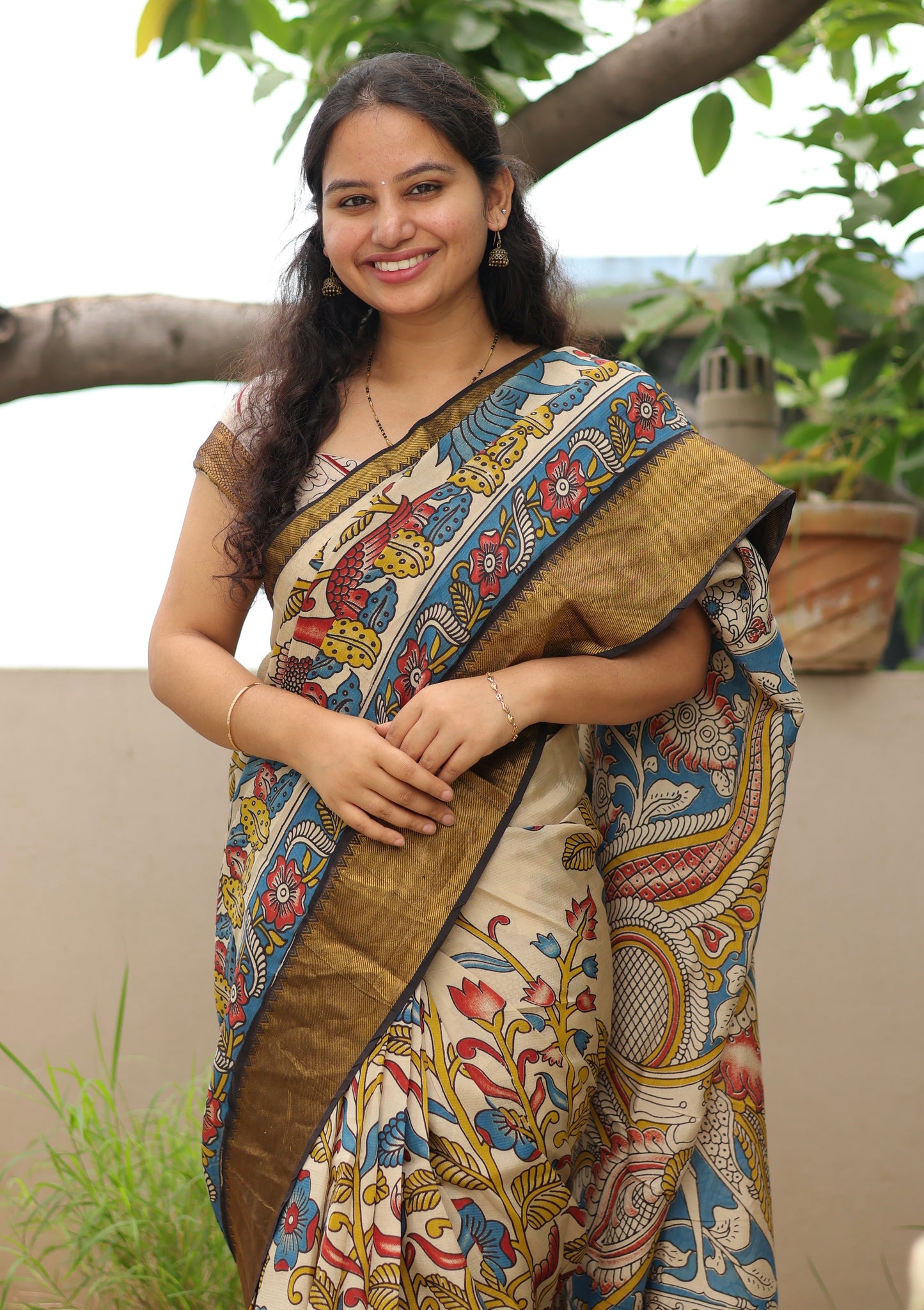 Kanchi border Kalamkari chennur silk saree