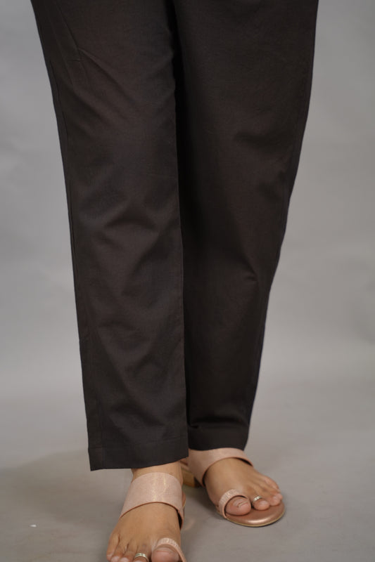 Black Plain Cotton Narrow Pant