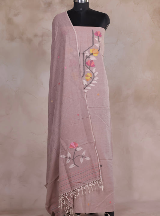 Pastel Handwoven Jamdhani weaving pure Malai cotton 2 piece suit sets | Looms & Tassels