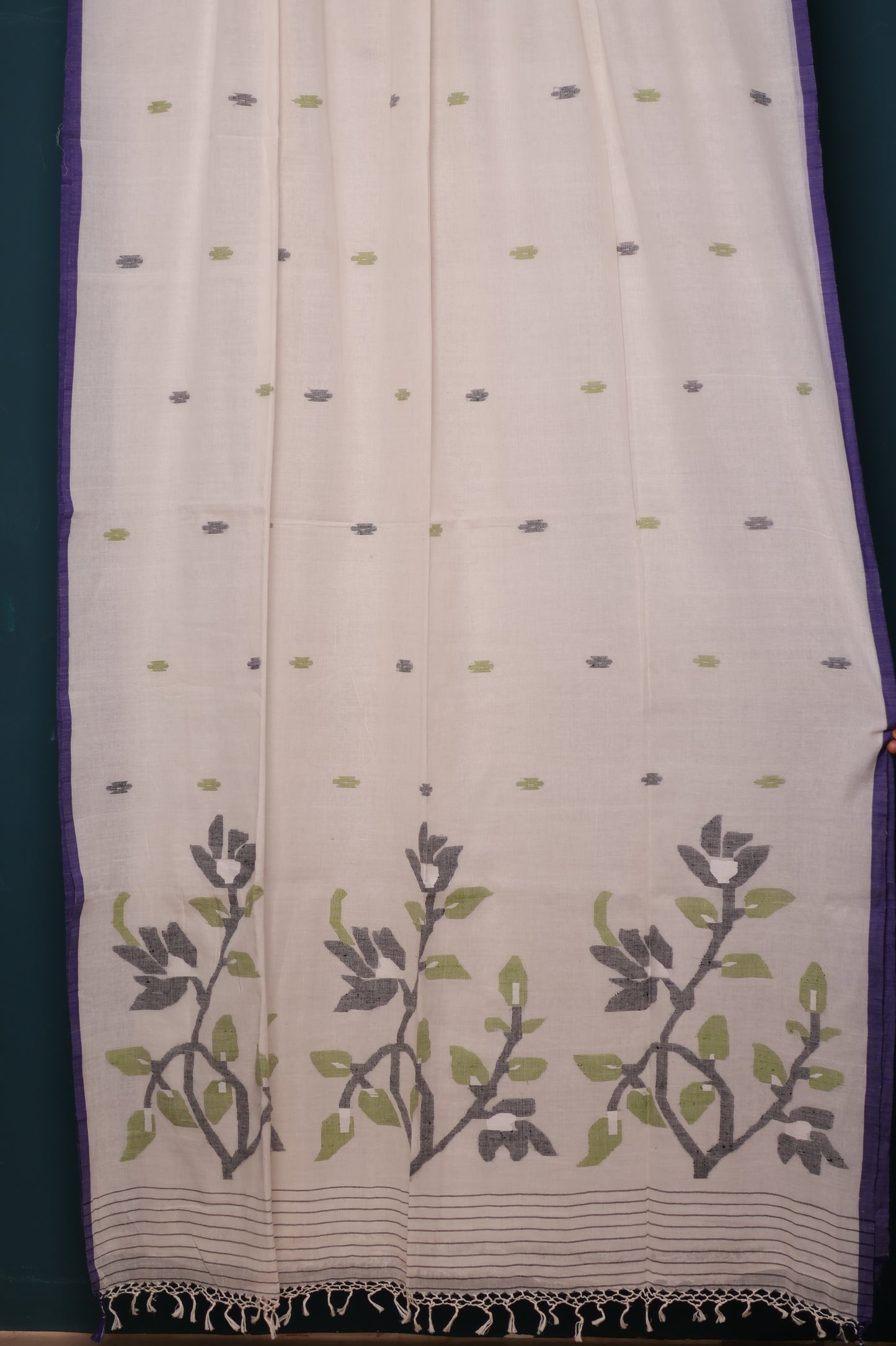 White Pure Handwoven Jamdhani Malai Cotton Saree