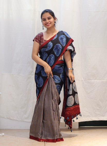 Ajrakh Modal Silk Saree