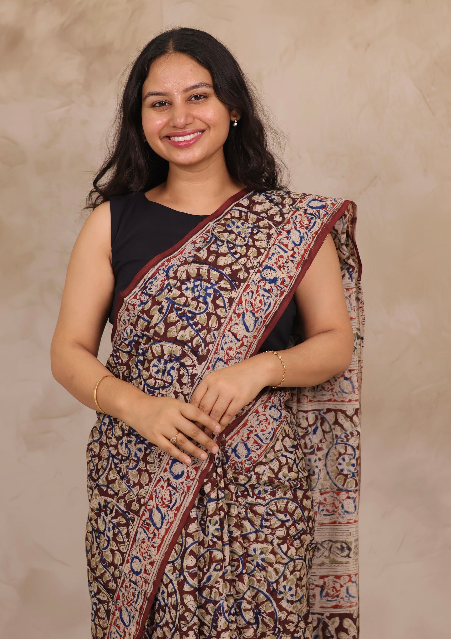 Hand Block Printed Kalamkari Chennur Silk Saree