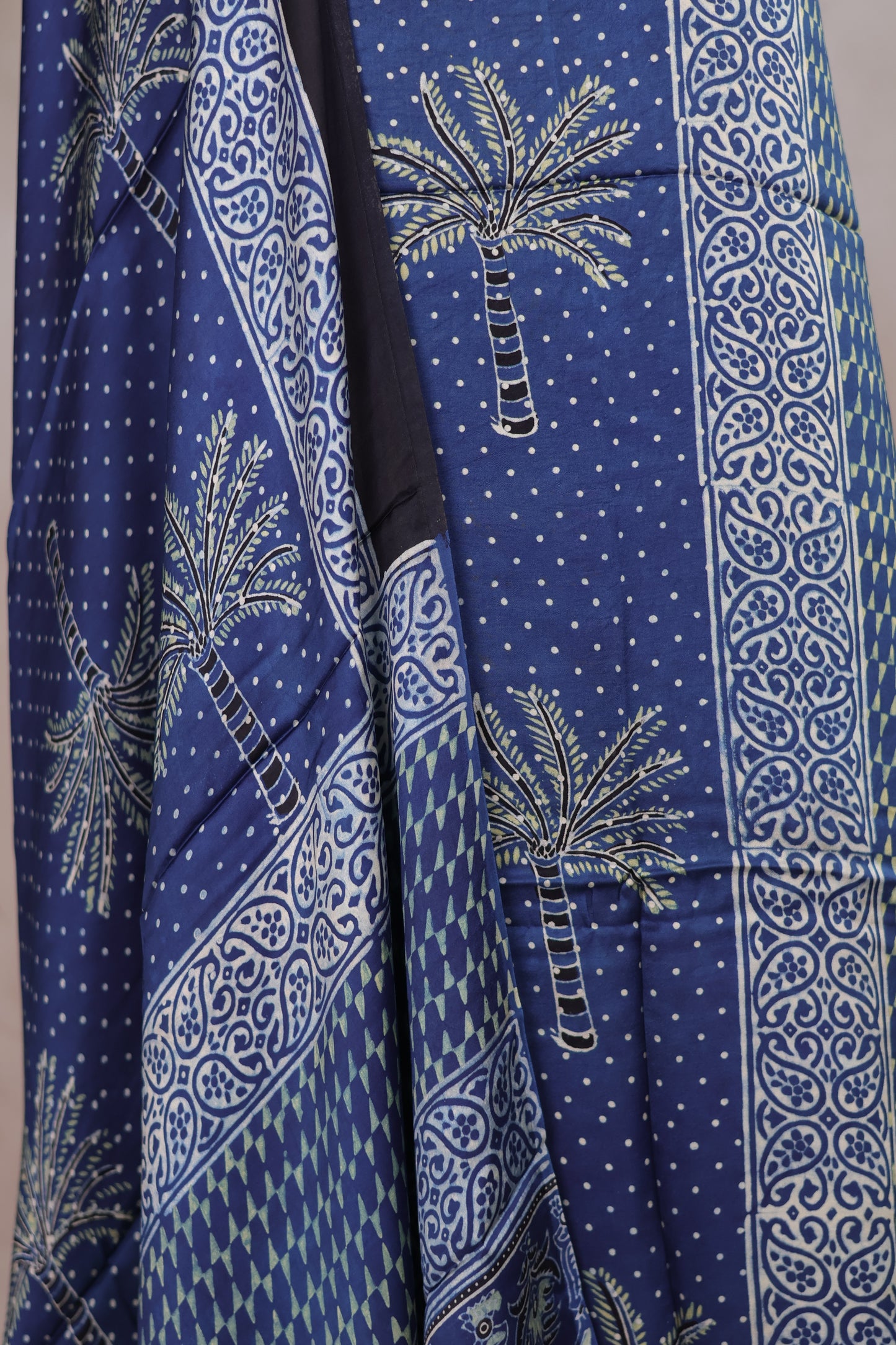 Indigo Ajrakh Handblock Printed Modal Silk 2 Piece Suit Set | Looms & Tassels