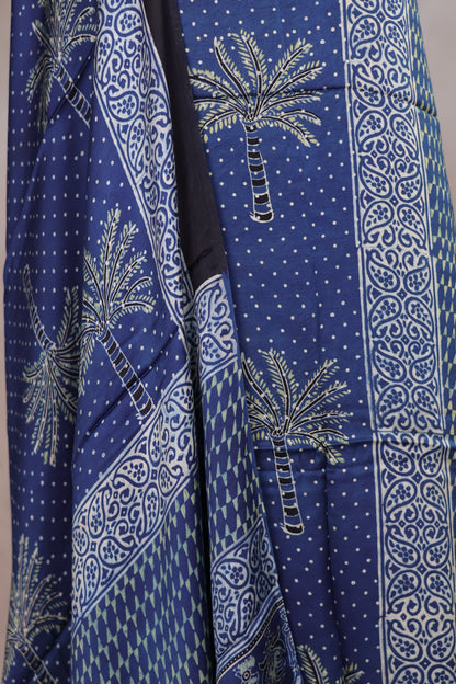 Indigo Ajrakh Handblock Printed Modal Silk 2 Piece Suit Set | Looms & Tassels