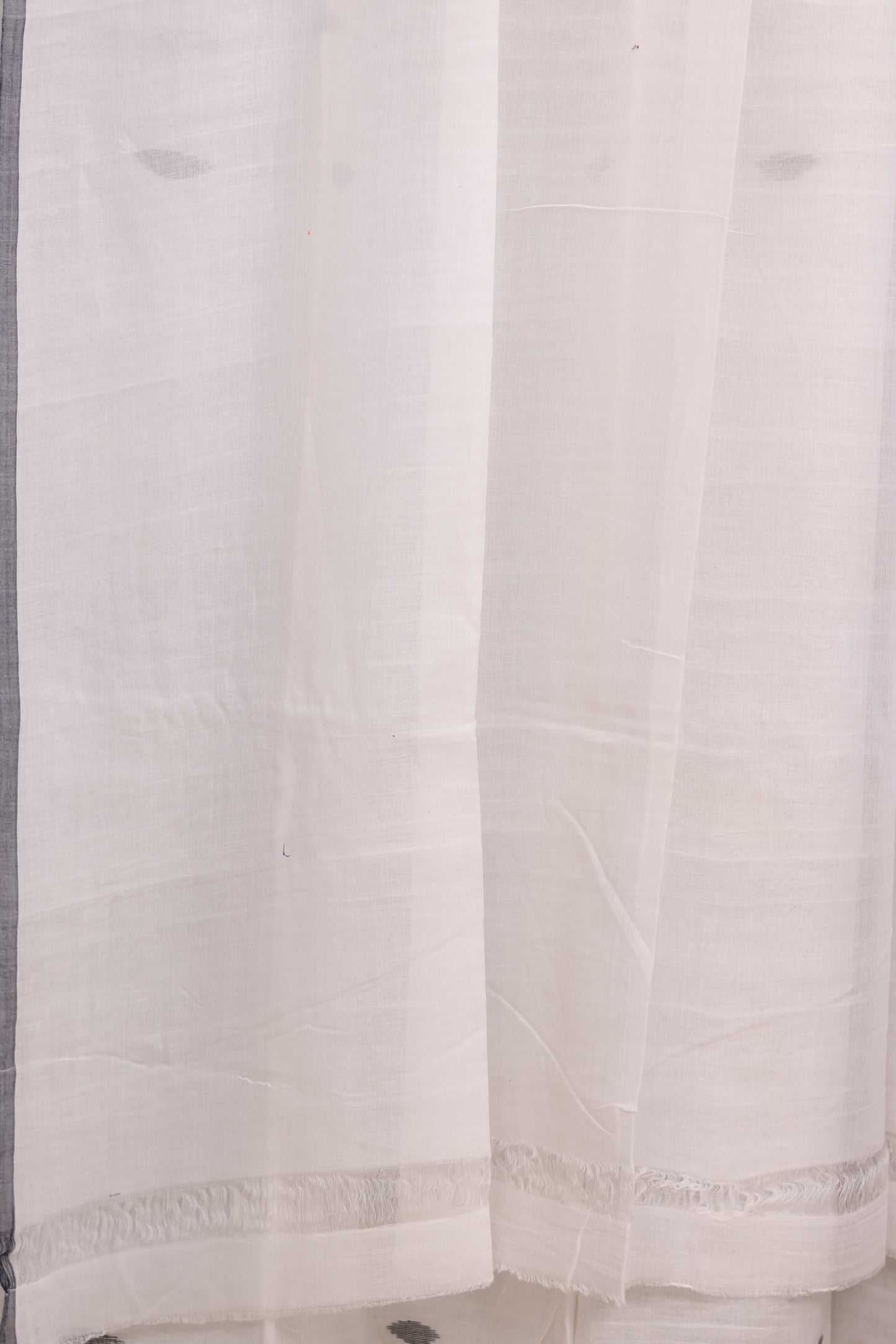 White & black Pure Handwoven Malai Cotton Saree with Butta Weaving