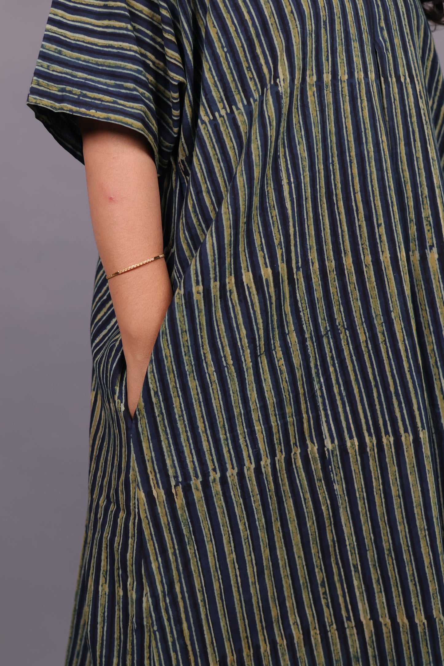 Indigo Ajrakh Handblock Printed Cotton Kaftan – Elegant & Breathable Ethnic Wear | Looms & Tassels