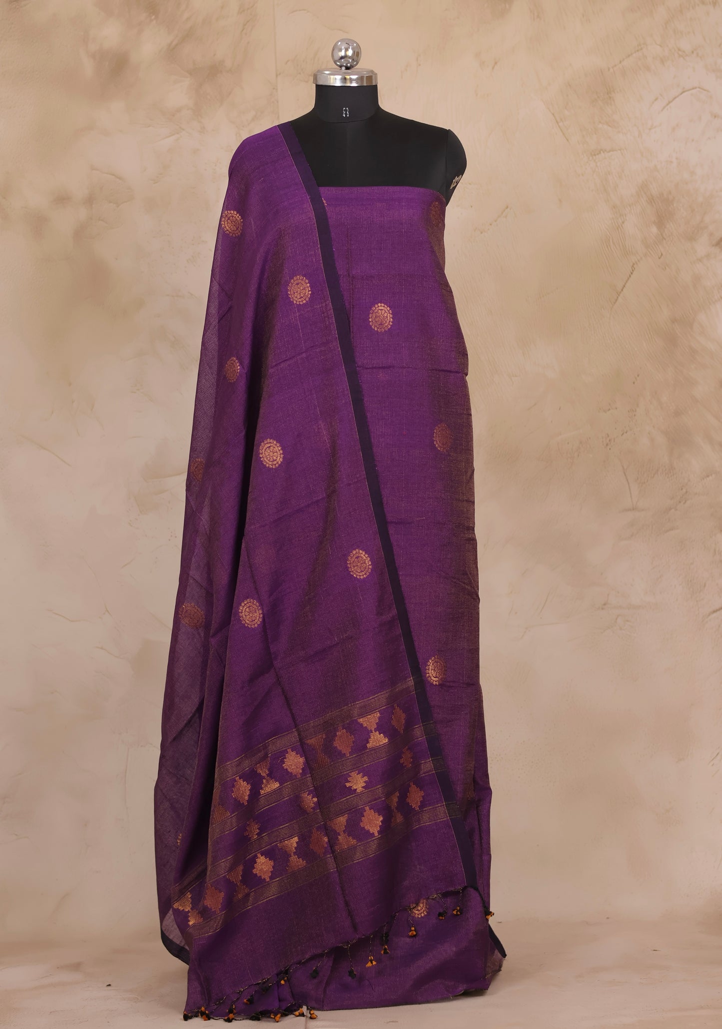 Purple Handwoven Jamdhani weaving Tissue Linen 2 piece suit sets | Looms & Tassels