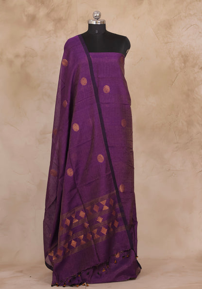 Purple Handwoven Jamdhani weaving Tissue Linen 2 piece suit sets | Looms & Tassels