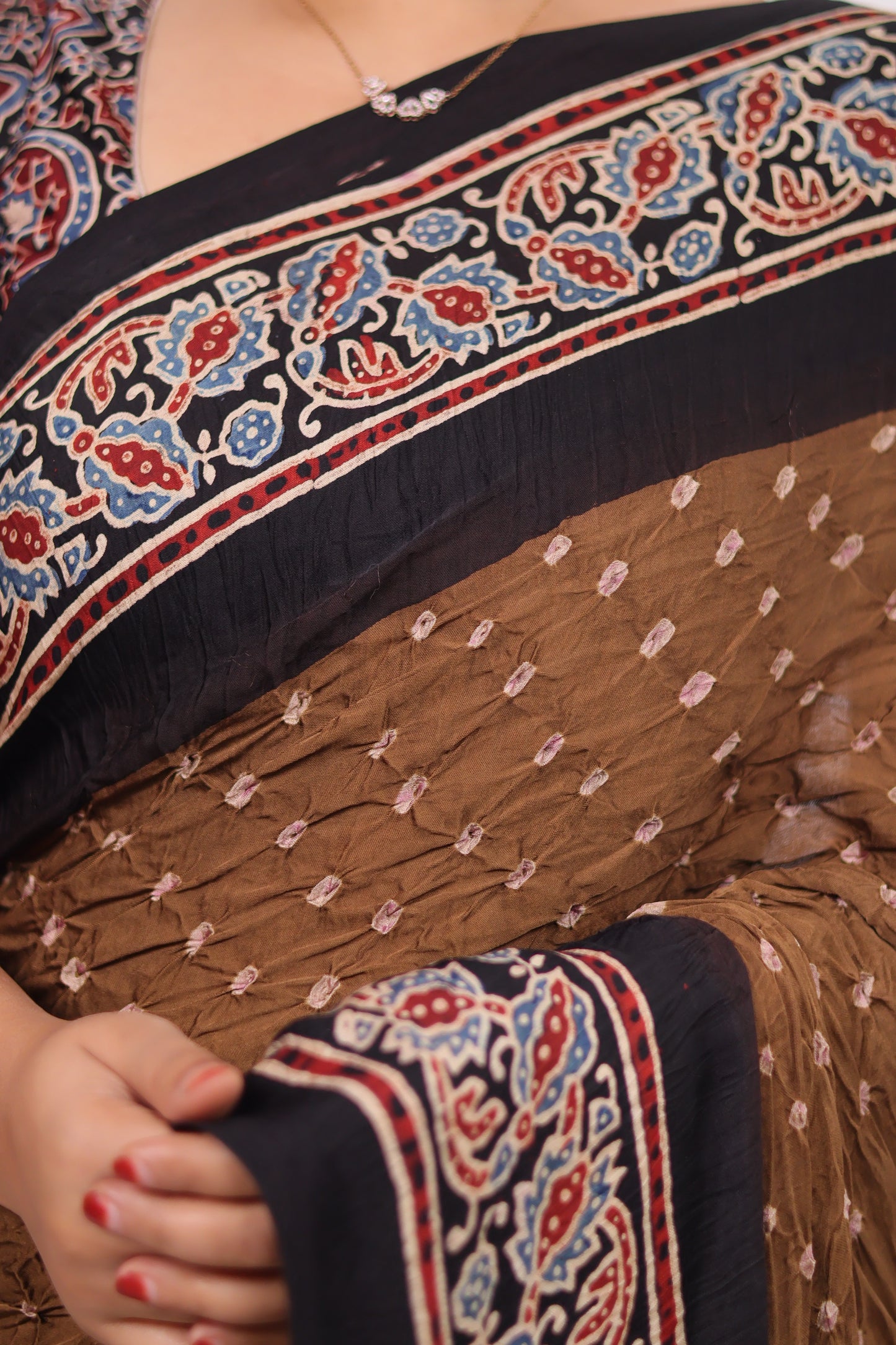 Ajrakh Bandhej Modal Silk Saree