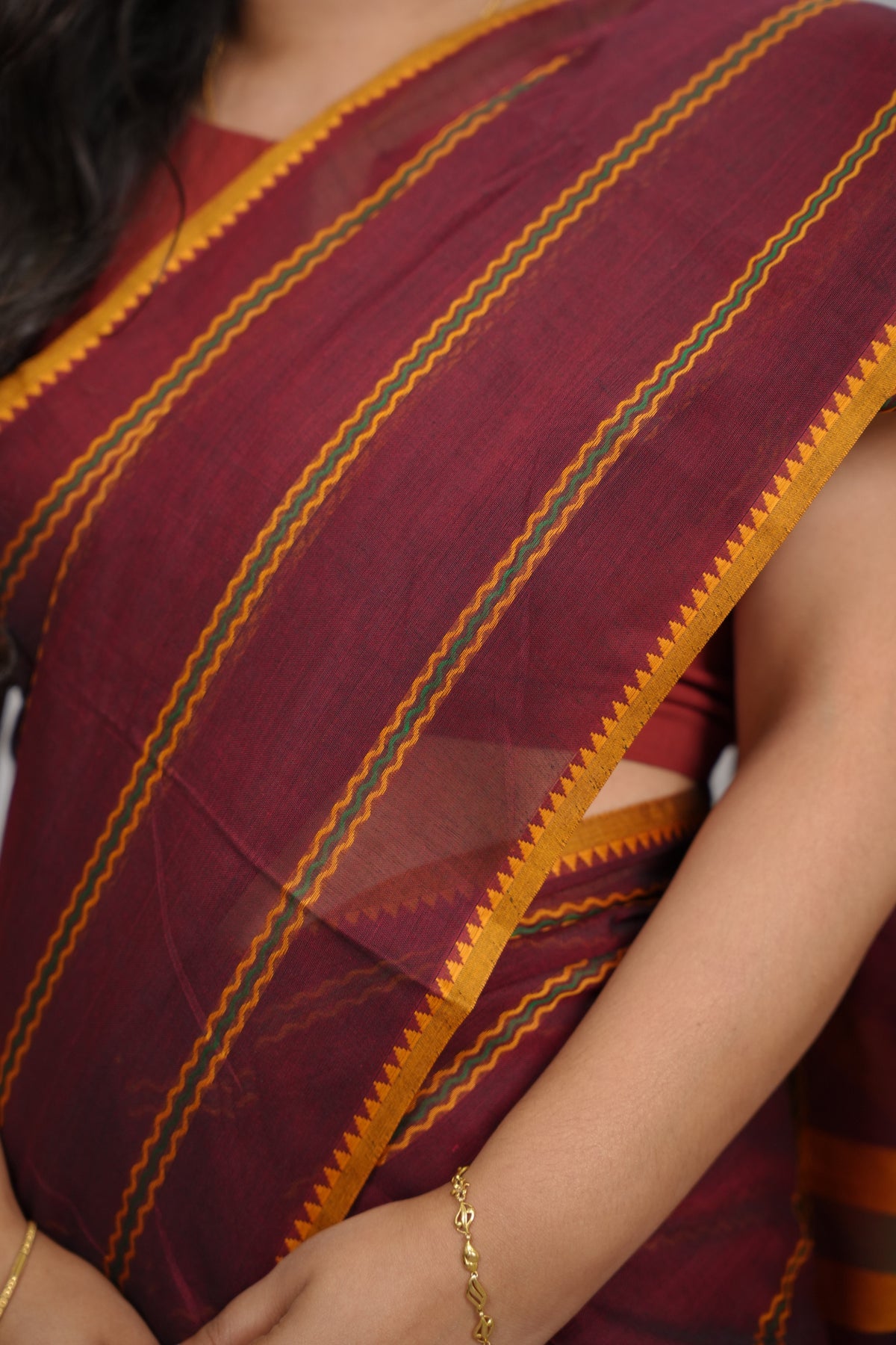 Maroon Narayanpet Cotton Saree | Looms & Tassels
