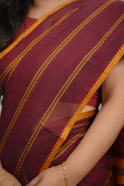 Maroon Narayanpet Cotton Saree | Looms & Tassels
