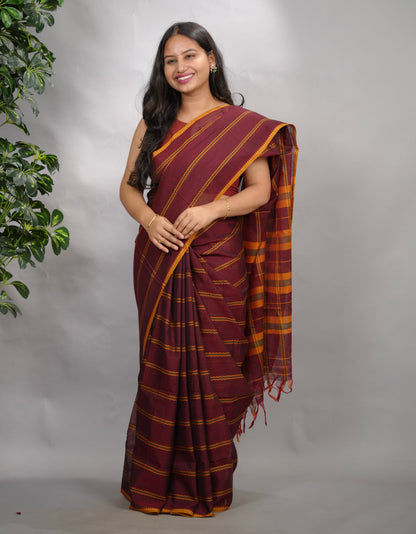 Maroon Narayanpet Cotton Saree | Looms & Tassels