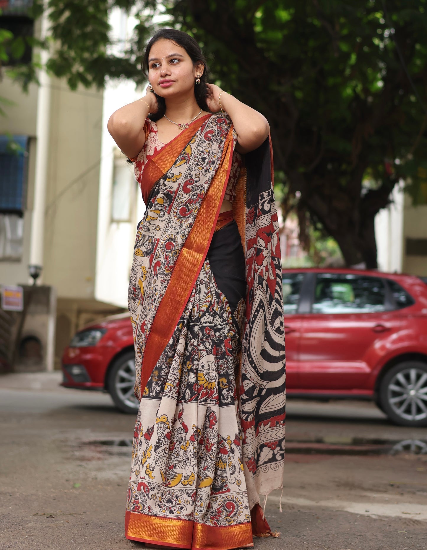 Nizam Border Kalamkari Silk Saree