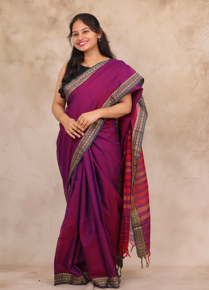 Magenta Narayanpet Cotton Saree | Looms & Tassels