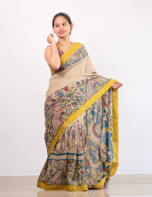 Nizam Border Kalamkari Silk Saree
