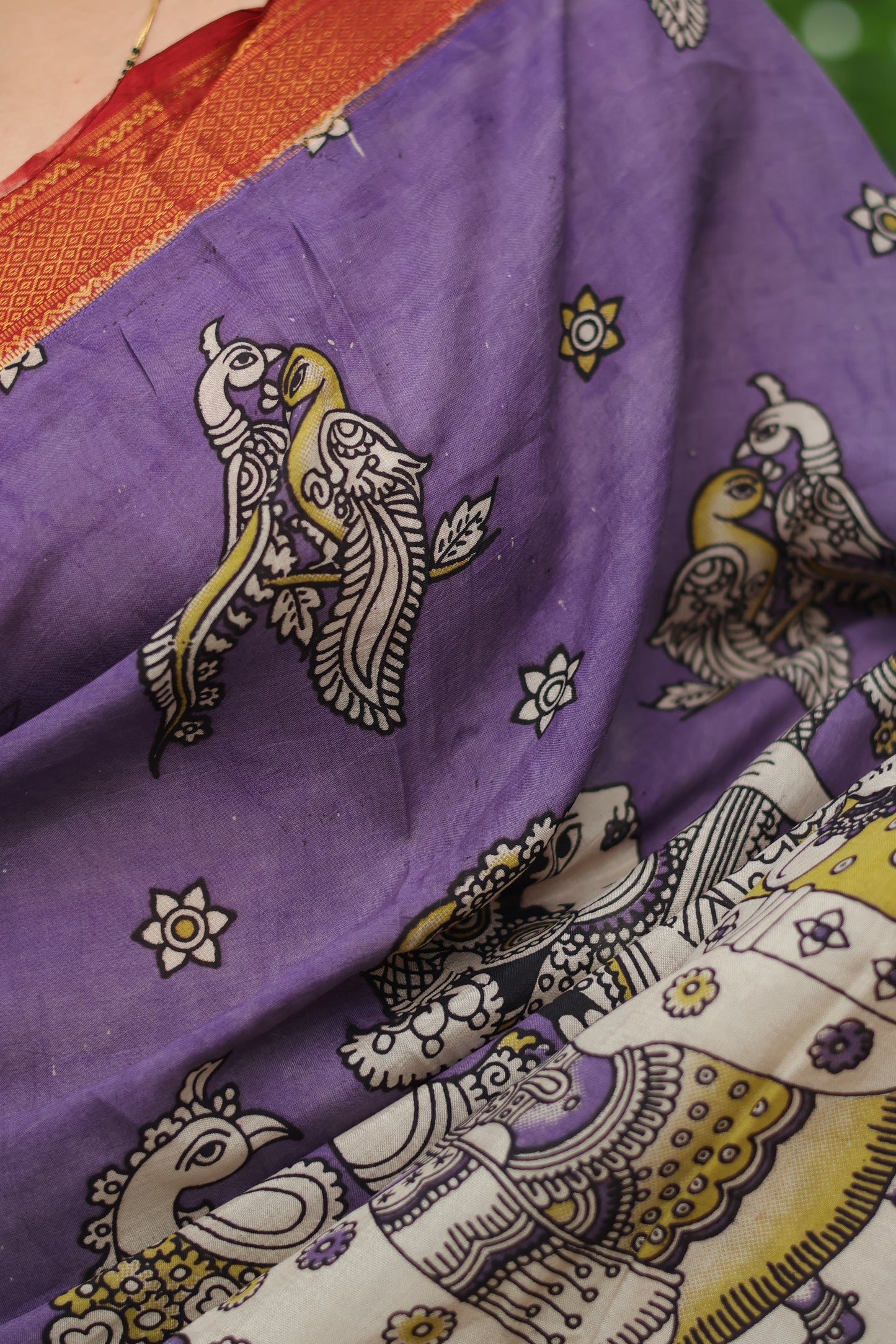 Lavender Kanchi border Kalamkari chennur silk saree
