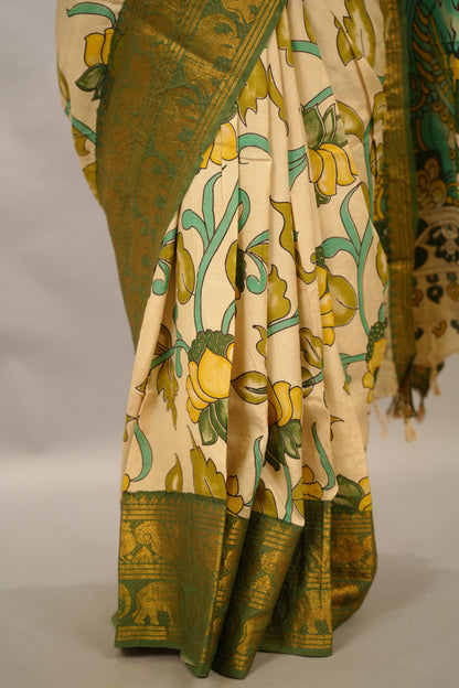 Green Kanchi border Kalamkari chennur silk saree