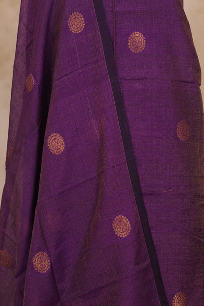 Purple Handwoven Jamdhani weaving Tissue Linen 2 piece suit sets | Looms & Tassels