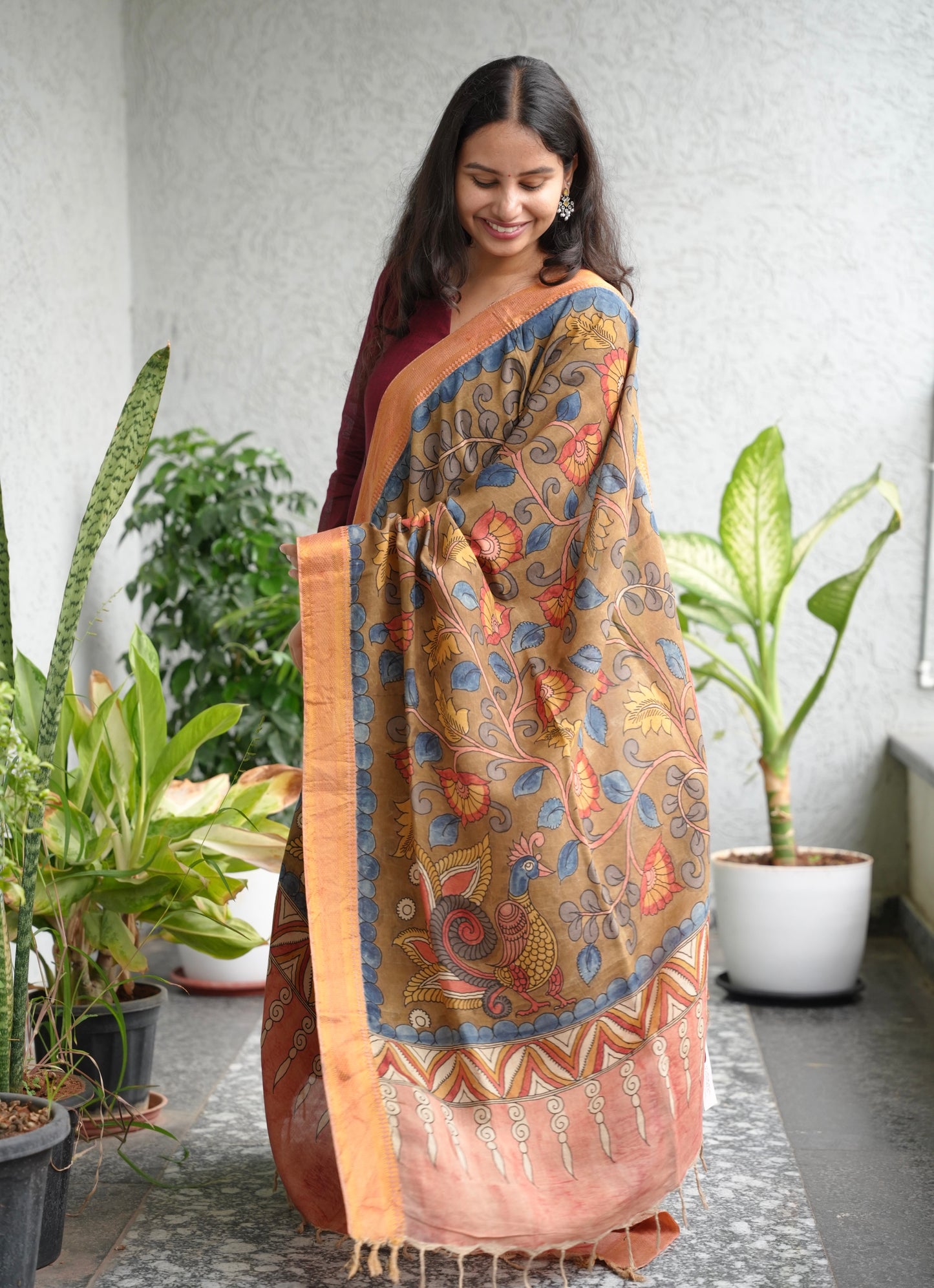 Pen Kalamkari chennur silk duppata