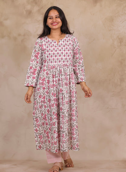 White Pure Mul Cotton Aline Kurta Set (Set of 2) | Looms & Tassels