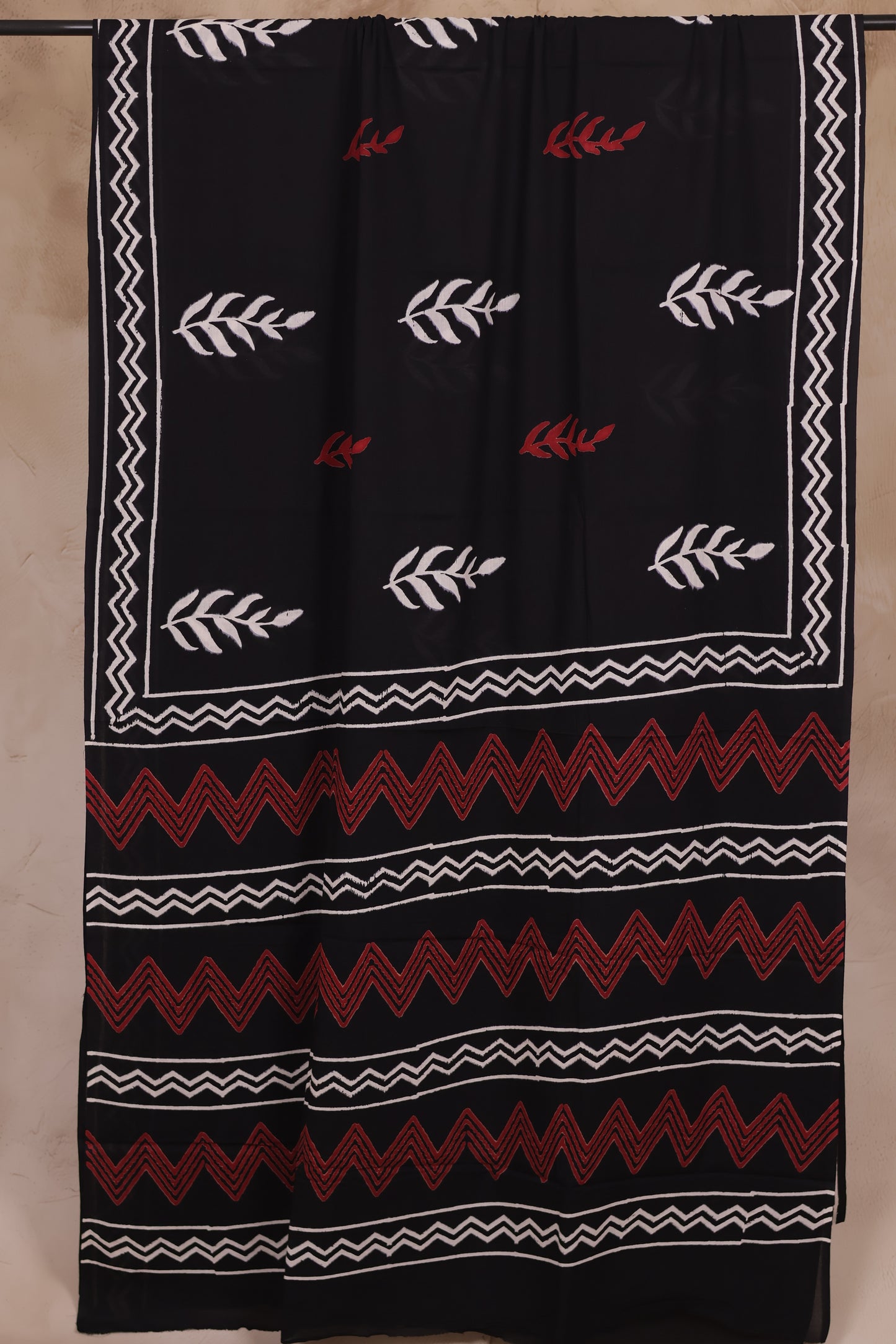 Black Bagru Handblock printed MulMul cotton saree | Looms & Tassels