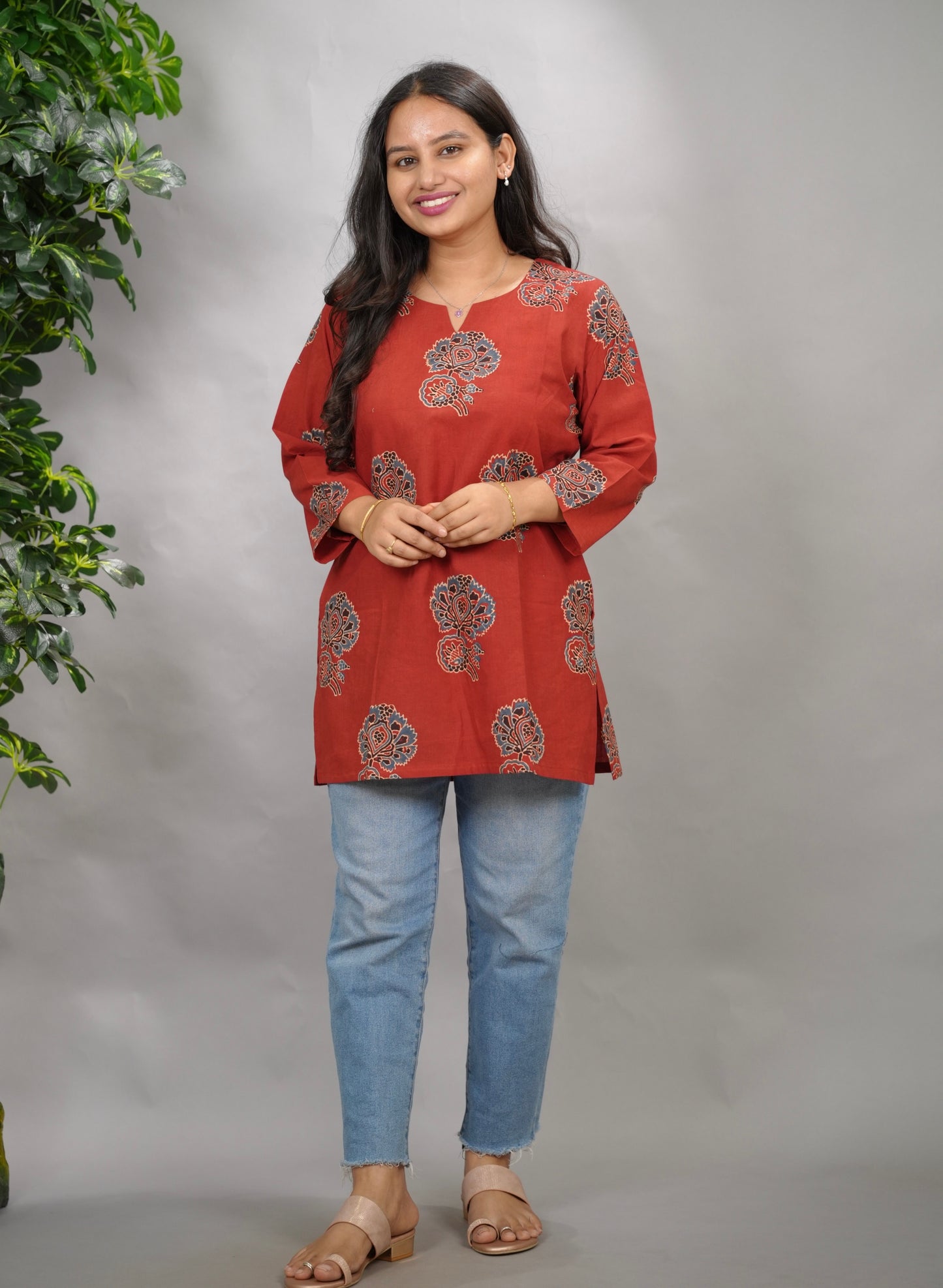 Maroon Ajrakh Hand Block Printed Short Top