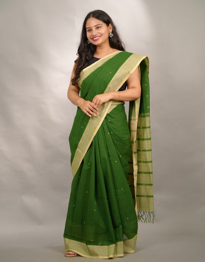 Green handloom venkatagiri cotton saree Without Blouse | Looms & Tassels