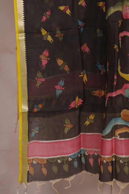 Pen Kalamkari Mangalagiri silk Dupatta
