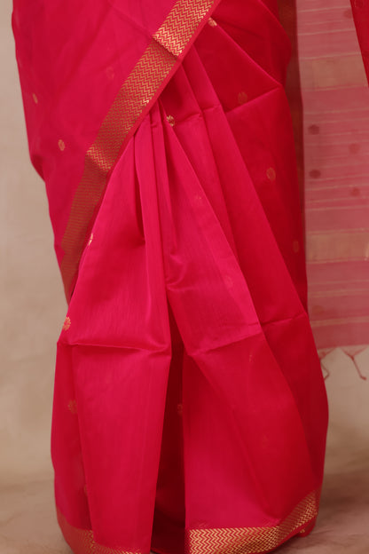 Rani Pink Handloom Maheswari Silk Cotton Sarees | Looms & Tassels