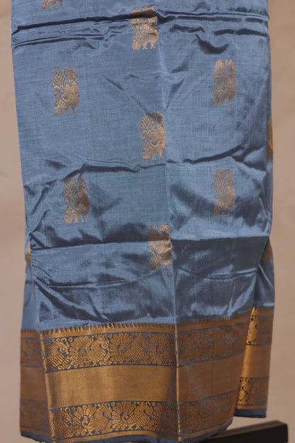 Gray Mangalagiri Silk Handloom Top Material | Looms & Tassels