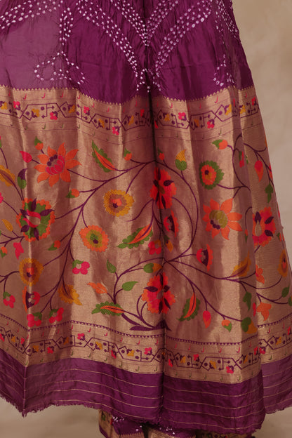 Magenta Handcrafted Pattern Bandhani Paithani Dola Silk Saree | Looms & Tassels