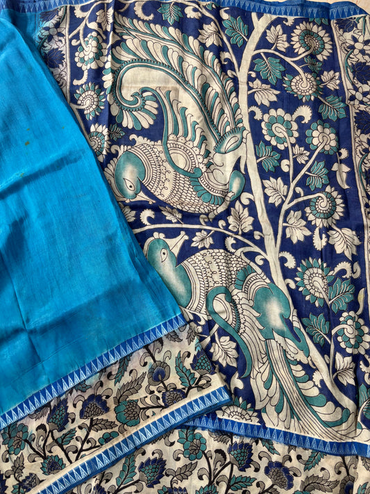 Blue Kalamkari dyeing premium chennur silk saree