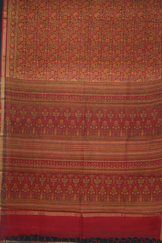 Red Digital printed Kota Doria Saree