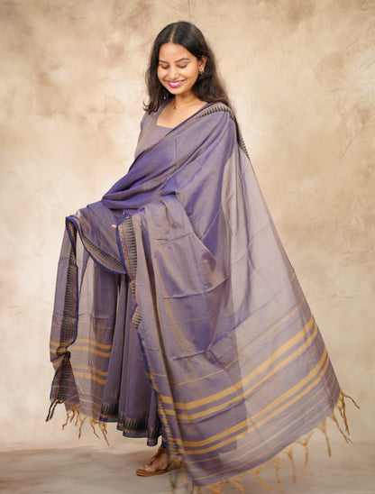 Lavender Narayanpet Cotton Anarkali Dress with Narayanpet Dupatta | Looms & Tassels