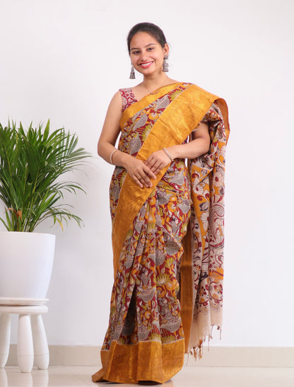 Kanchi Border Kalamkari Silk Saree