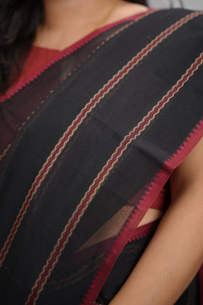 Black Narayanpet Cotton Saree | Looms & Tassels