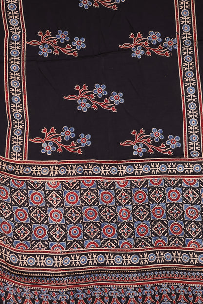 Black Ajrakh Hand Block Printed Modal Silk Stole | Looms & Tassels